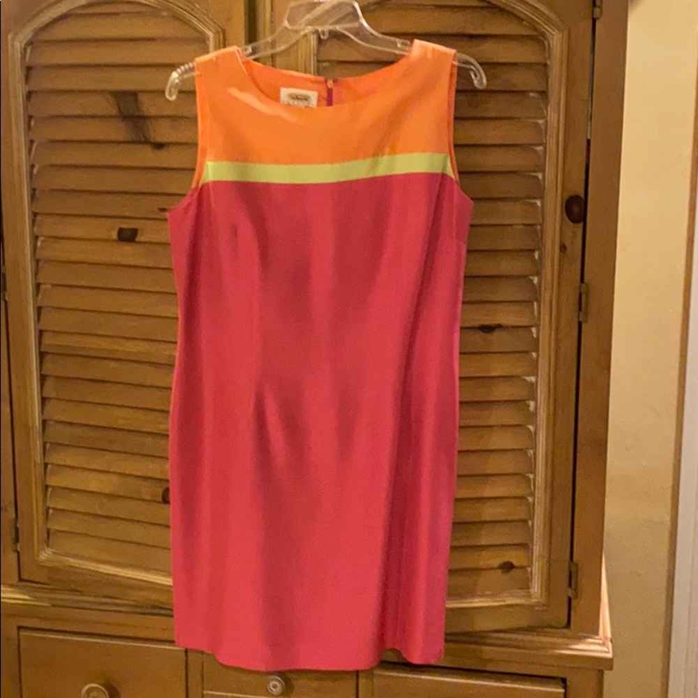 Talbots petites 14 silk dress pink orange lime new